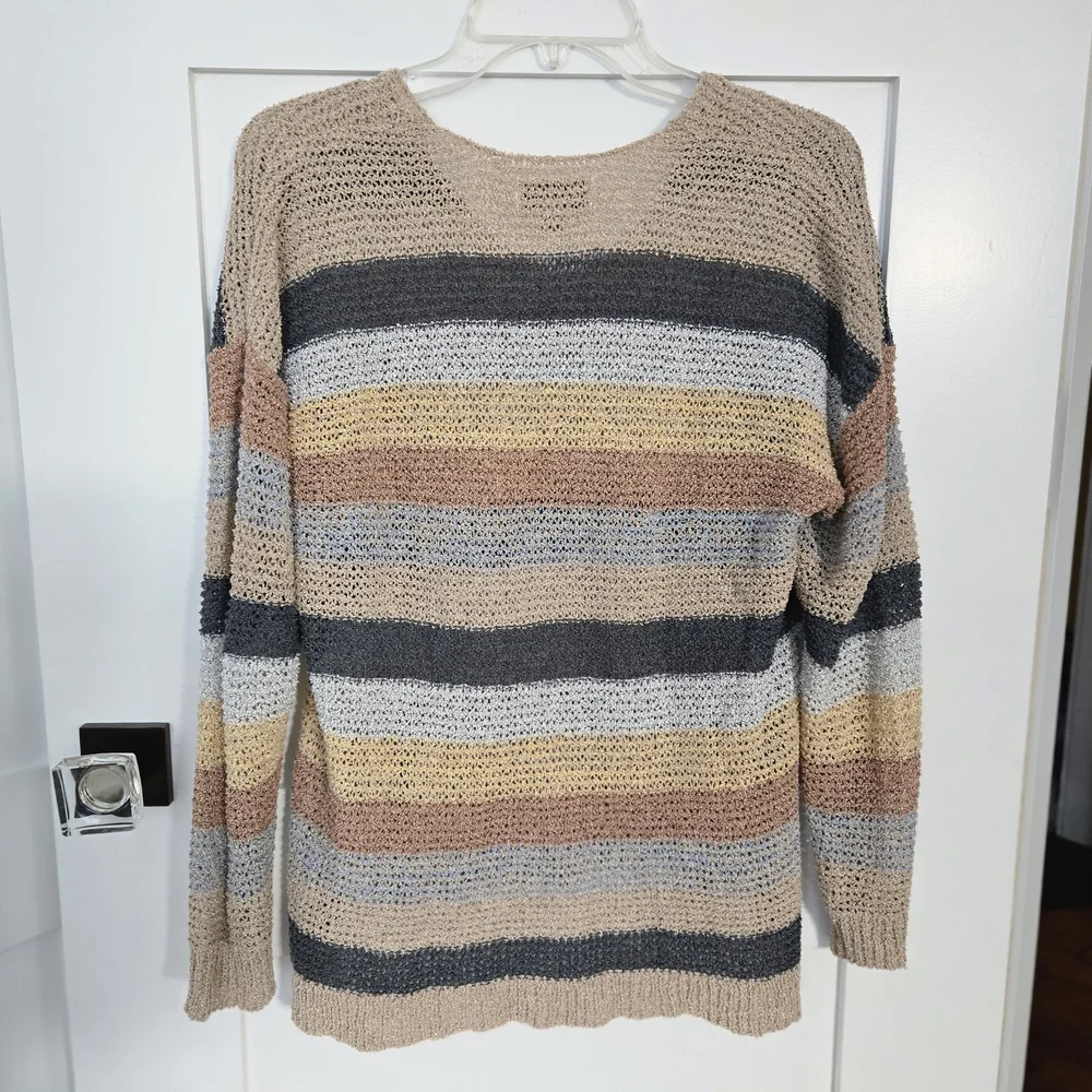 Knox Rose Multicolor V-neck Knit Striped Sweater Size Small
